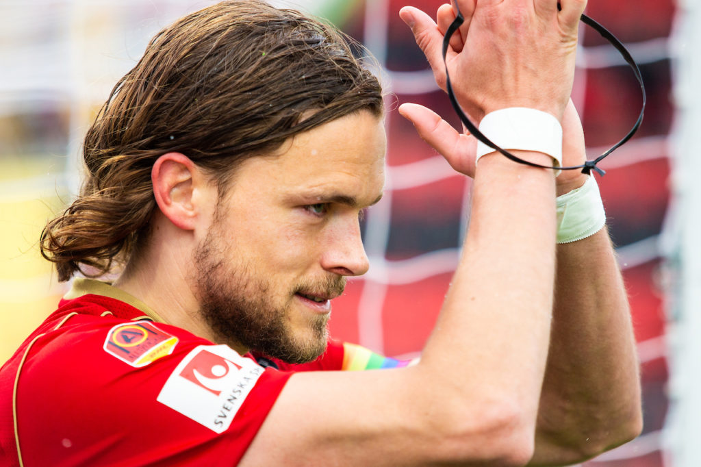 Östersunds Tom Pettersson jublar efter fotbollsmatchen i Allsvenskan mellan Östersund och Falkenberg den 7 April 2019 i Östersund. Foto: Johan Axelsson / BILDBYRÅN / Cop 245